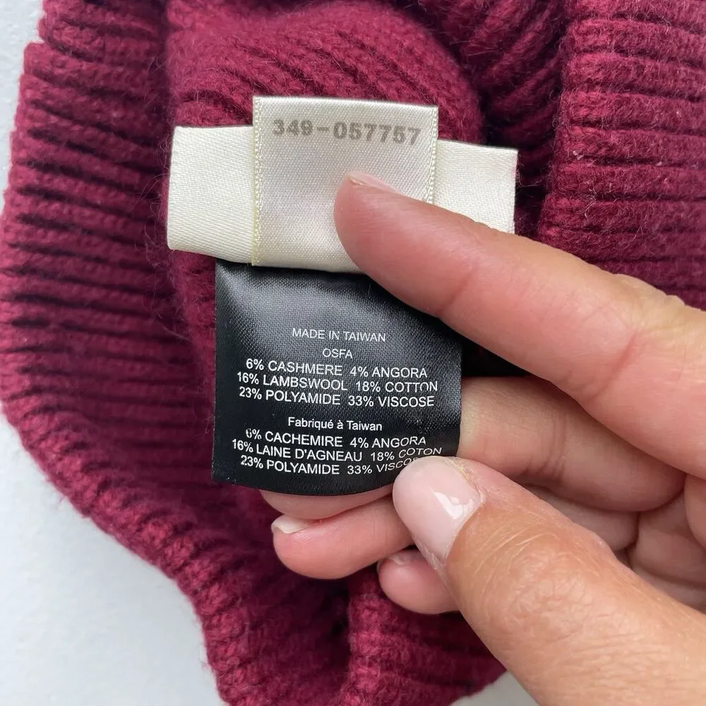 True Religion Knit Beanie Hat Cap Cashmere Lambswool Blend Red Black One Size